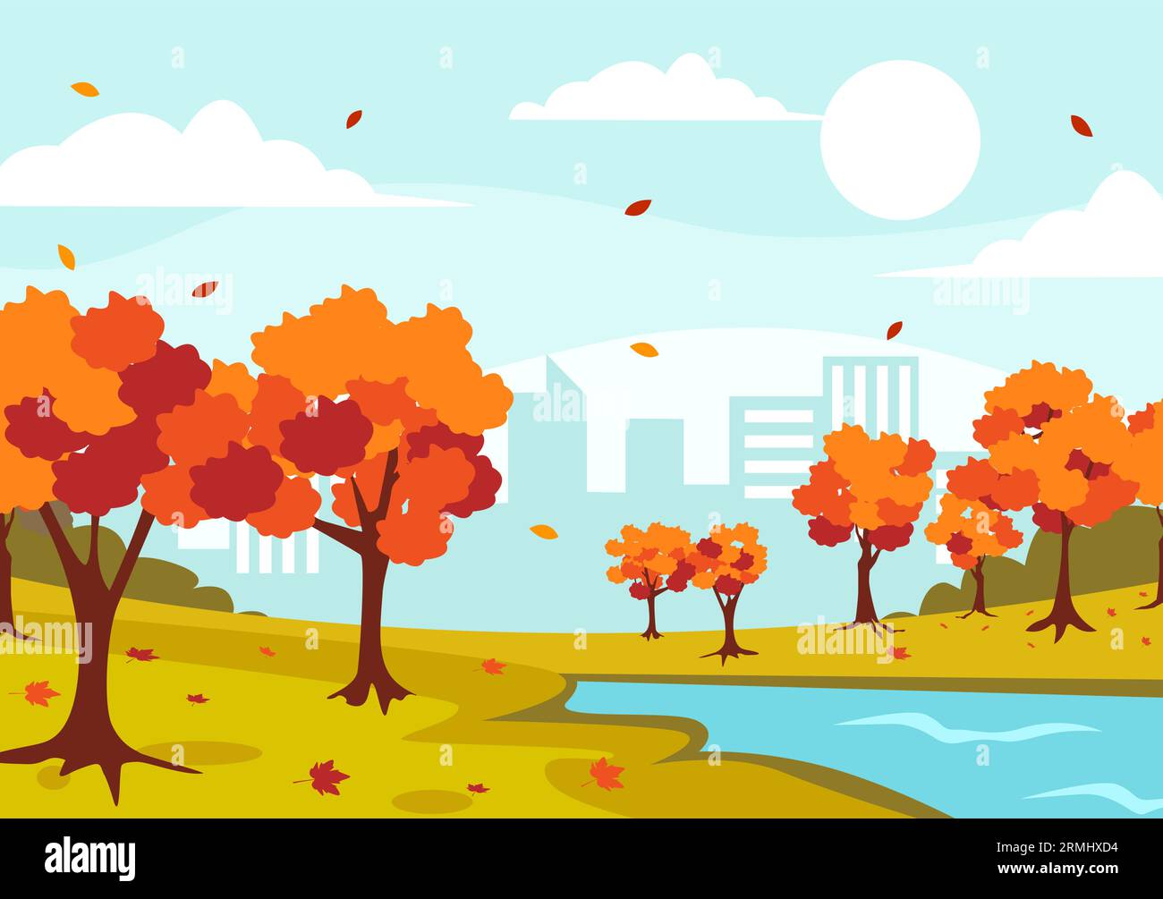 Autumn Landscape Background Vector Illustration with Mountains, Fields ...