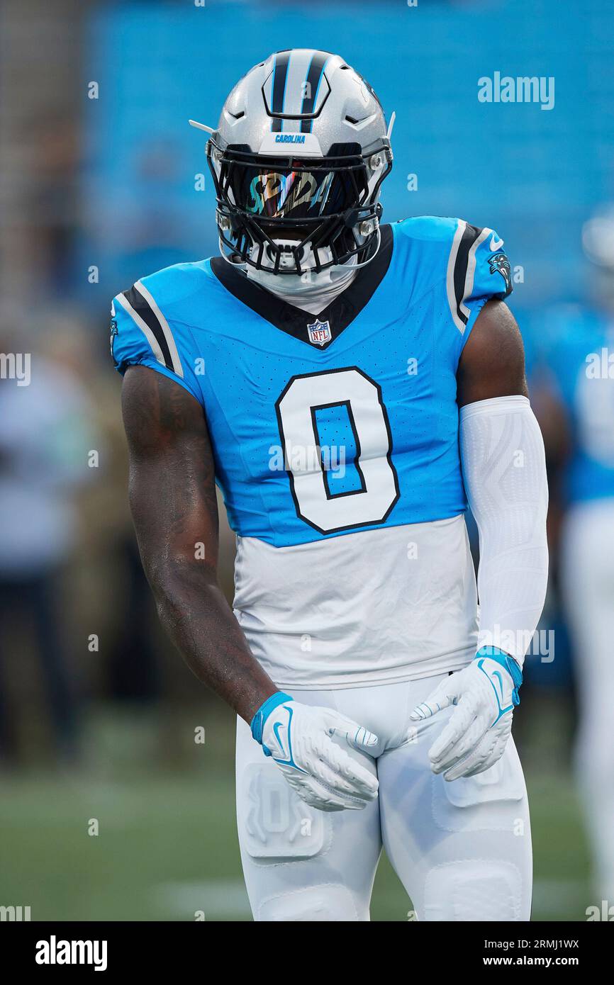 Carolina Panthers defensive end Brian Burns (53) lines up on defense during  an NFL football game against the New Orleans Saints, Sunday, Sep. 25, 2022,  in Charlotte, N.C. (AP Photo/Brian Westerholt Stock