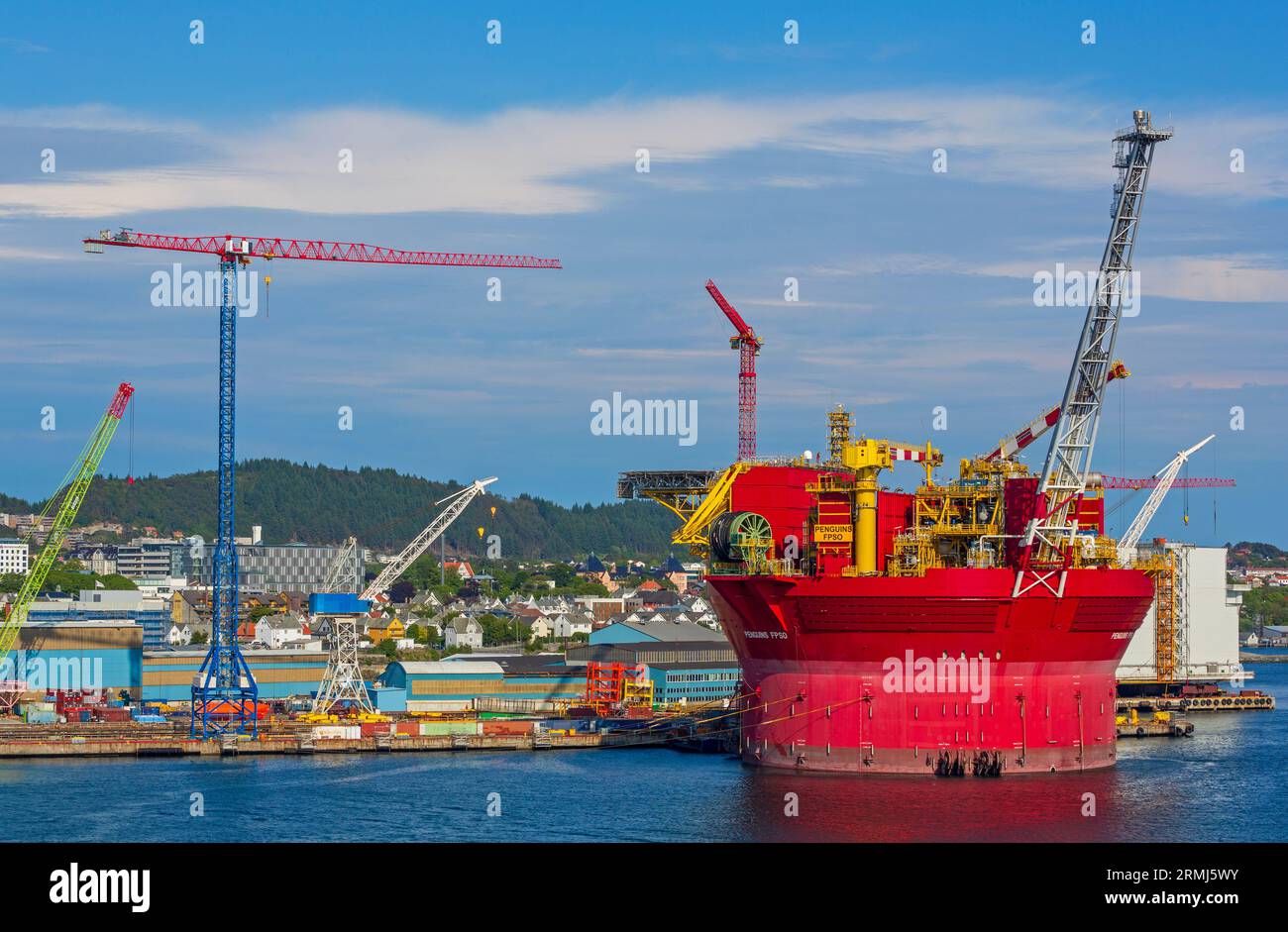 Oil rig construction, Risoy Island, Haugesund, Rogaland County, Norway, Scandinavia Stock Photo