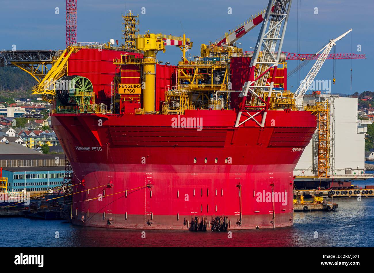 Oil rig construction, Risoy Island, Haugesund, Rogaland County, Norway, Scandinavia Stock Photo