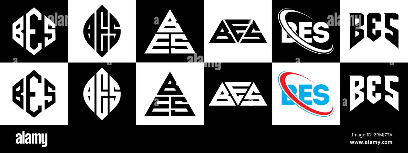 BES letter logo design in six style. BES polygon, circle, triangle ...