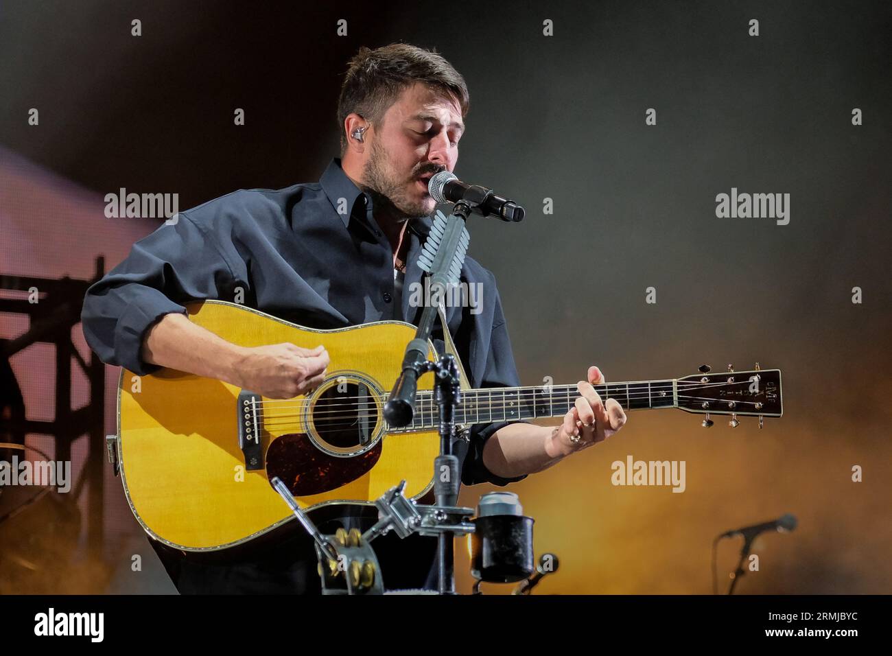 Portsmouth, UK. 27th Aug, 2023. Marcus Mumford, lead vocals, electric