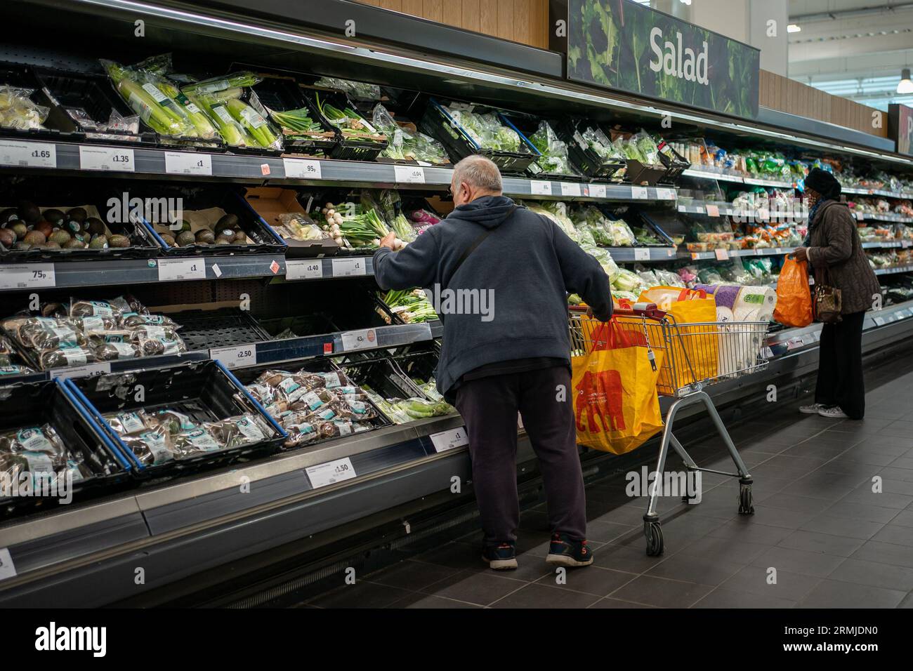 File photo dated 15/10/21 of shoppers in a supermarket. Price rises in British shops have slowed to their lowest rate since October last year, but keep going up significantly, new data has shown. The British Retail Consortium (BRC) reported on Tuesday that prices rose 6.9% in the year to August, down from 8.4% in July. Issue date: Tuesday August 29, 2023. Stock Photo