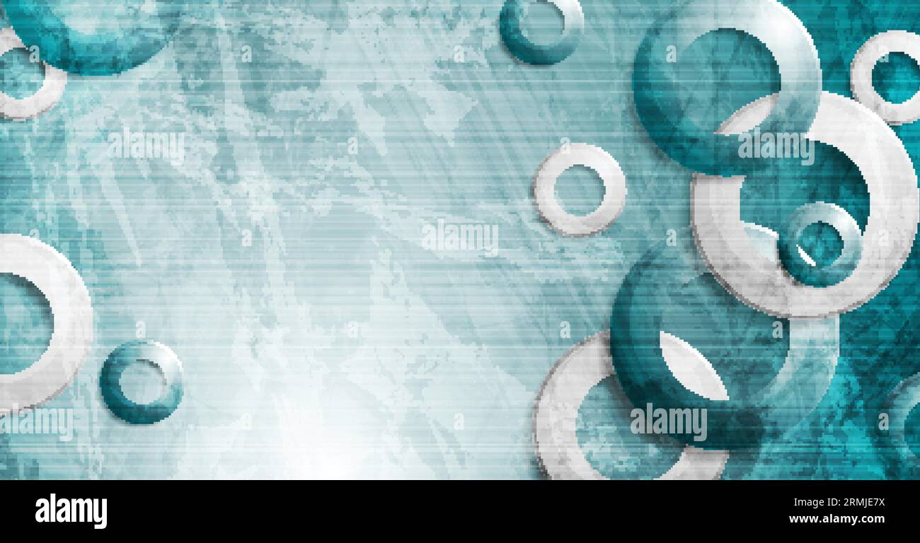 Blue grunge abstract technology background with rings. Vector design ...