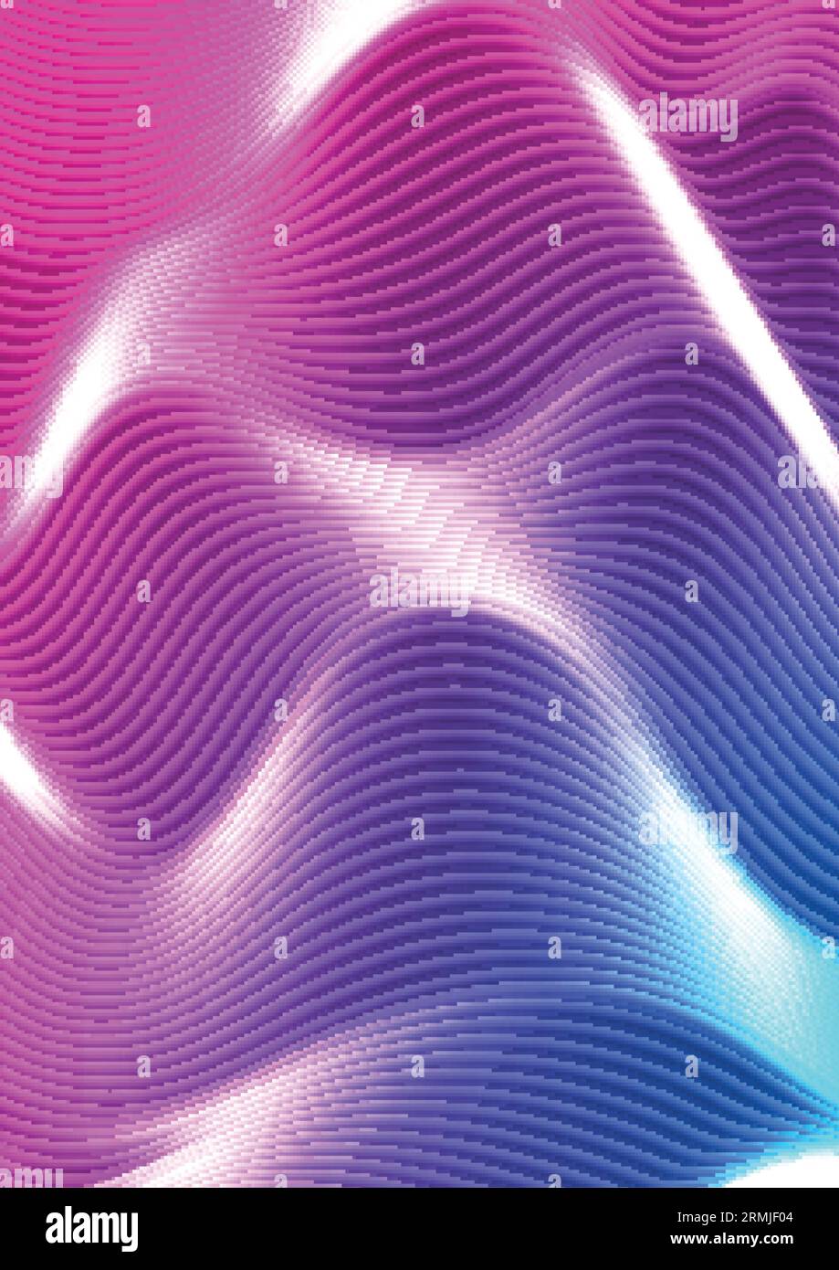 Blue and purple neon glowing refracted waves abstract background. Vector design Stock Vector