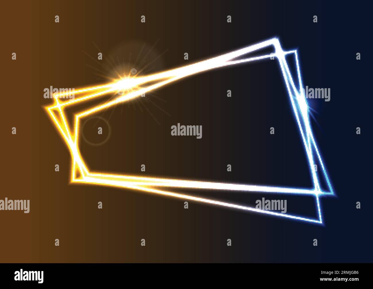 Blue and orange neon geometric frame background. Vector illustration Stock Vector