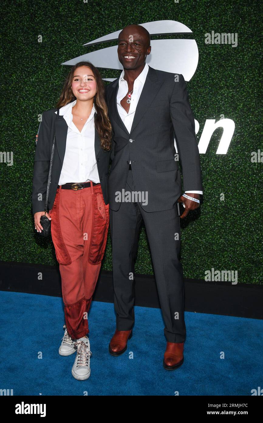 New York, USA. 28th Aug, 2023. Zia Victoria and Seal walking on the Blue Carpet at the 2023 US Open tennis tournament, held in Flushing Meadow Corona Park in Queens, New York, NY, August 28, 2023. (Photo by Anthony Behar/Sipa USA) Credit: Sipa USA/Alamy Live News Stock Photo