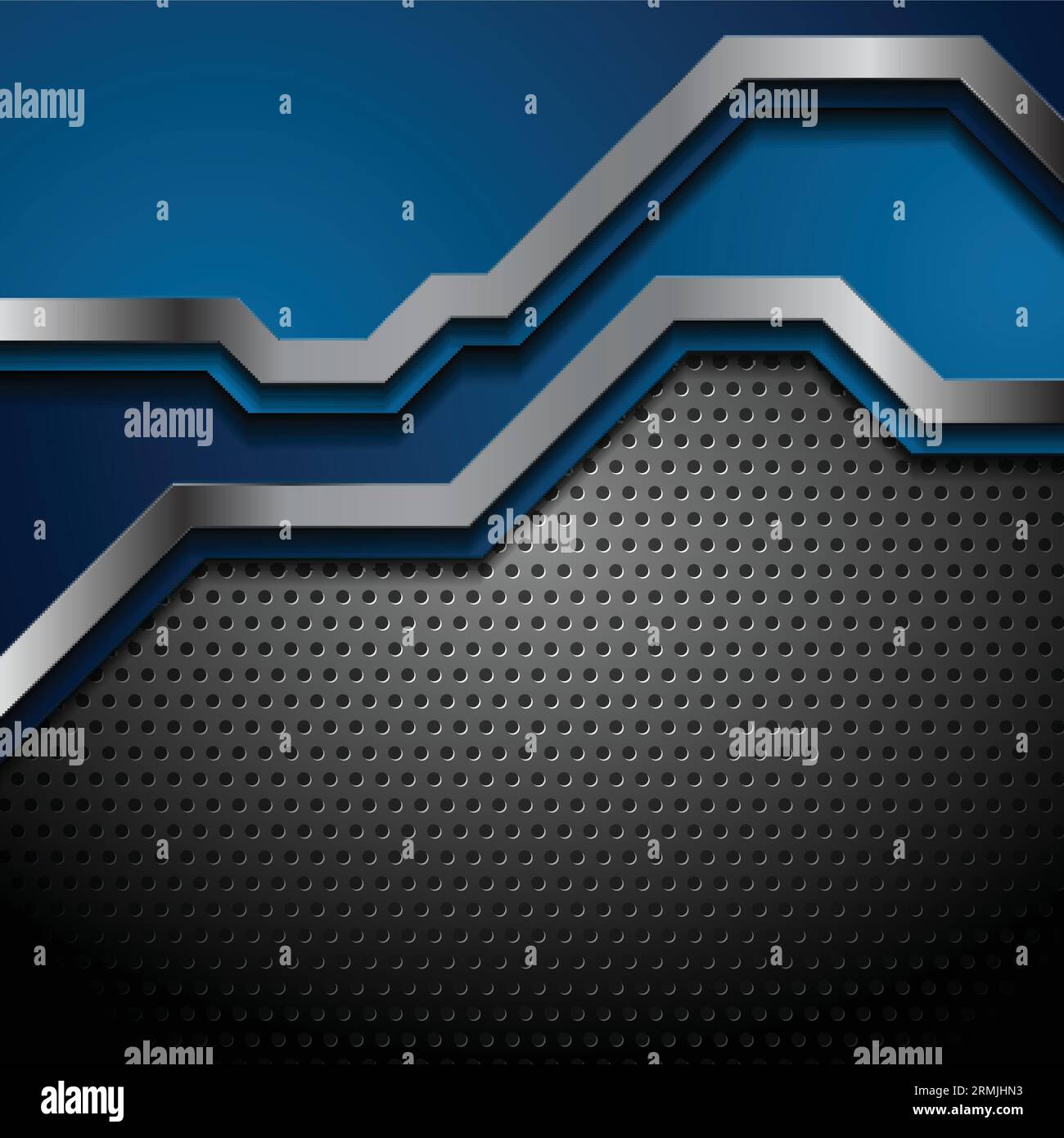 Dark blue and perforated metallic abstract technology background ...