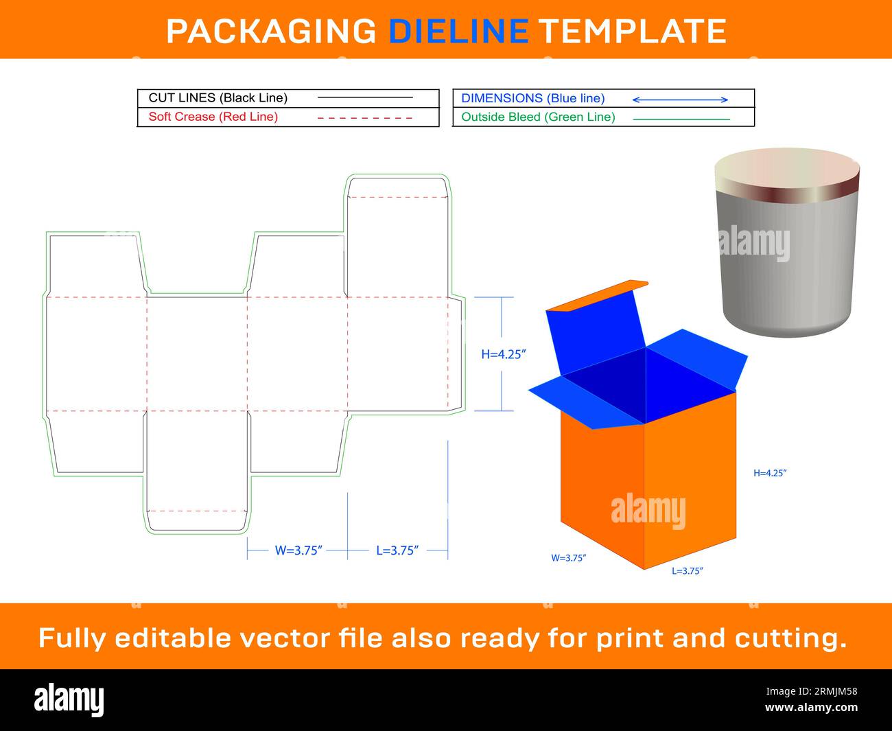 Jar Candle Box Die line Template Stock Vector