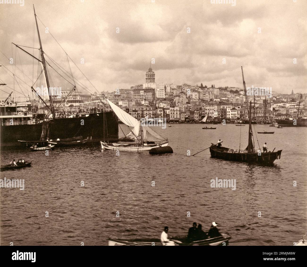 Turky view of Galata quarter of  Constantinople (now Istanbul) from the sea by  Abdullah Fréres, photographer between 1890 and 1893 Stock Photo