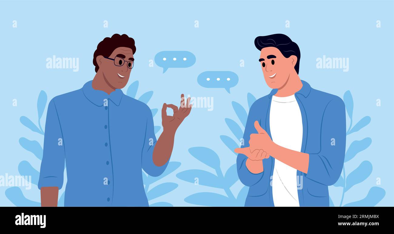 A pair of deaf and mute people communicate using sign language. An