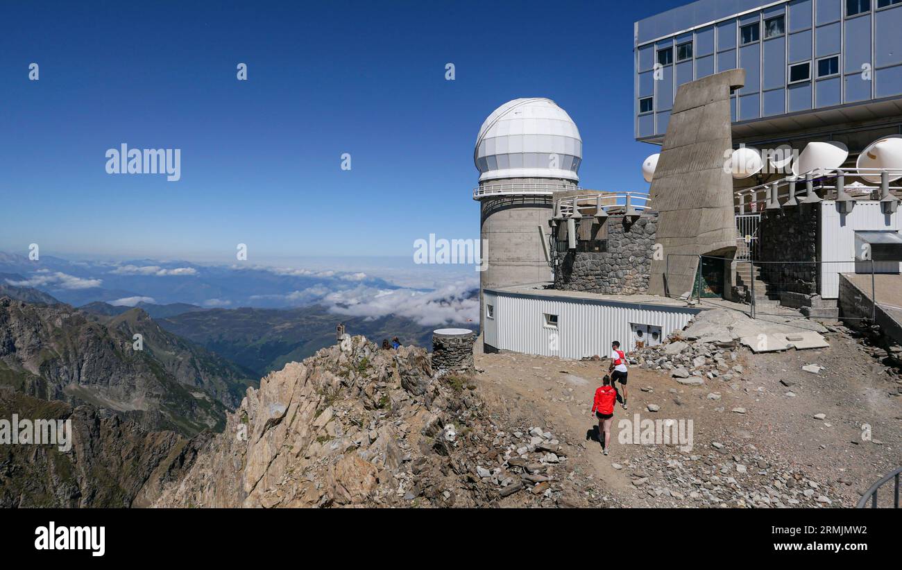Pic du Midi de Bigorre mountain (Pyrenees, south western France): dome of the Bernard Lyot Telescope (TBL) . It's located at an elevation than 2878 me Stock Photo