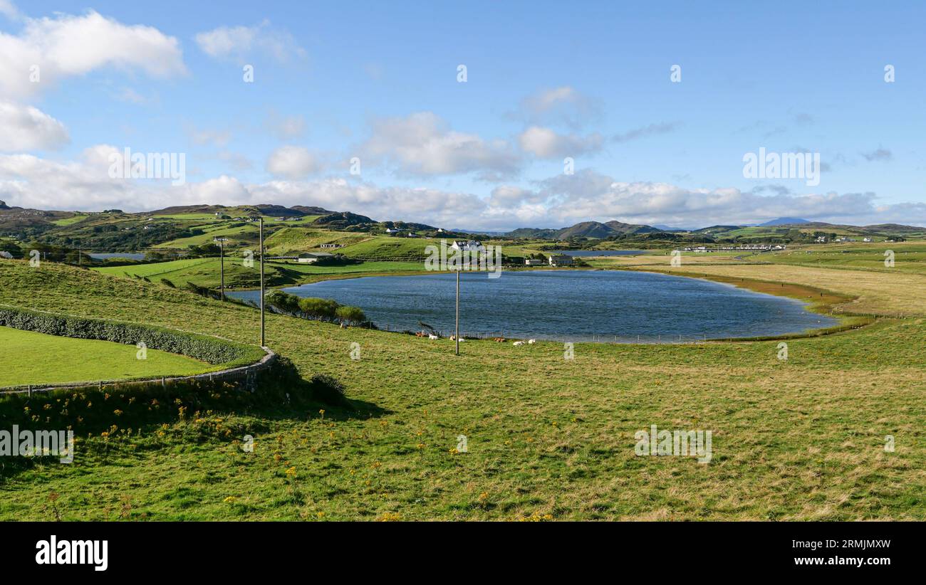 Ireland, County Donegal: typical landscape with lakes in the heart of the Fanad Peninsula, between the deep fjord of Lough Swilly and Mulroy Bay, at t Stock Photo