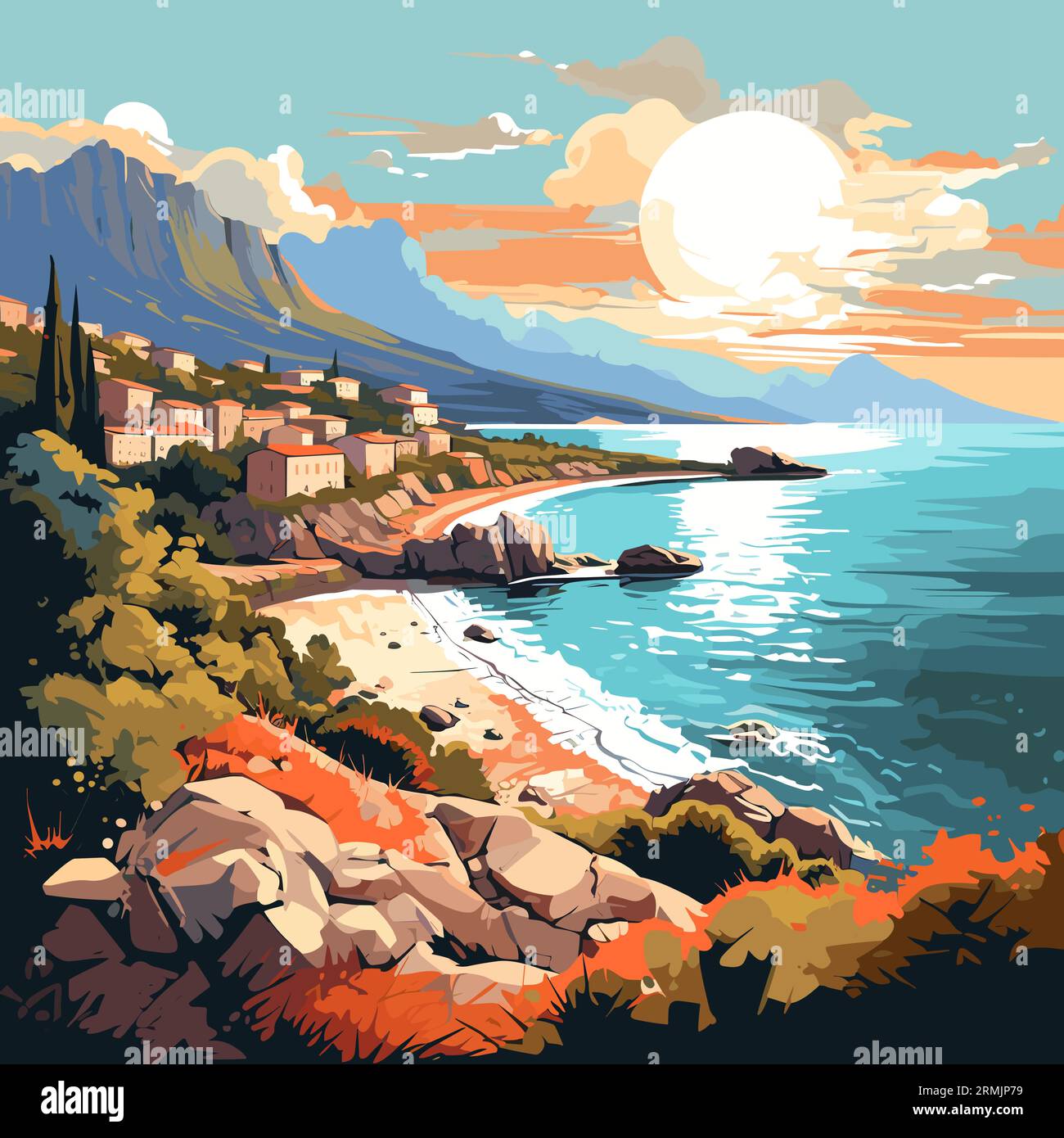 Corsica coastline view Stock Vector Images - Alamy
