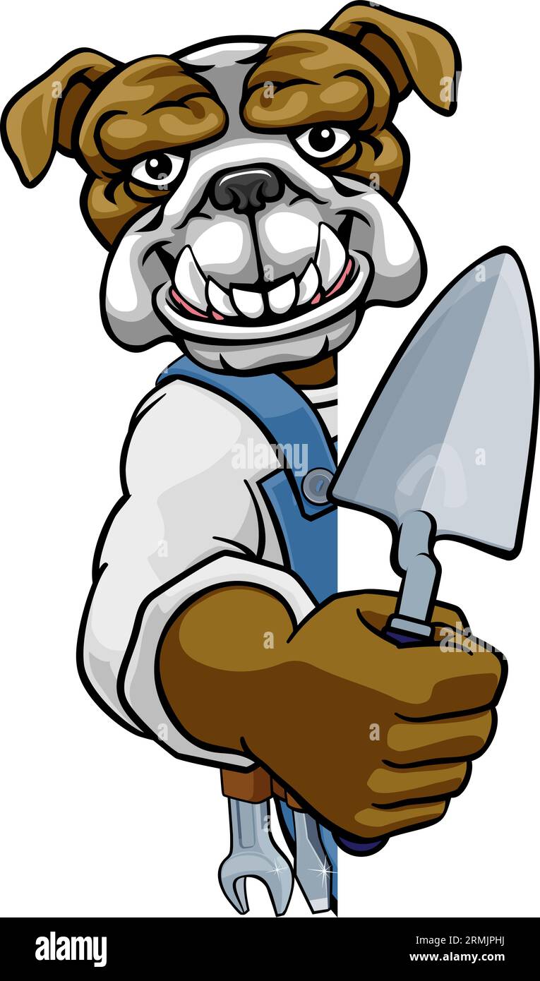 Bulldog Bricklayer Builder Holding Trowel Tool Stock Vector
