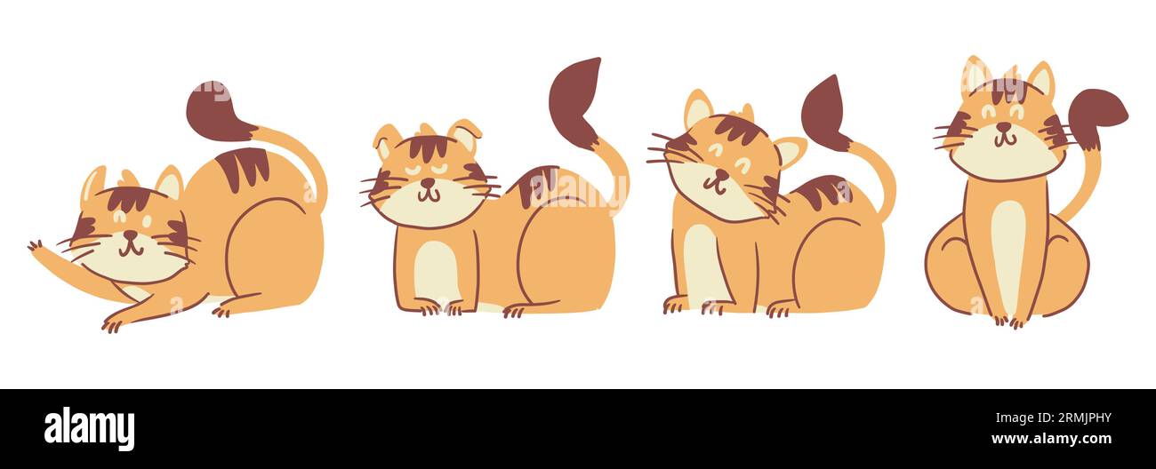 Set of cute little cats . Hand drawn style . White isolated background ...