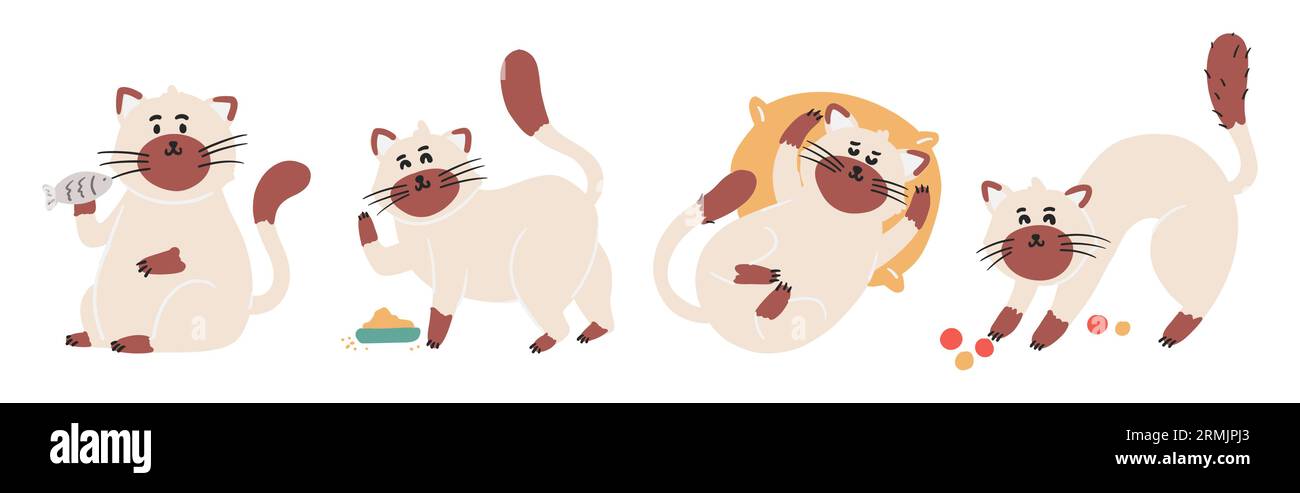 Set of cute little cats . Hand drawn style . White isolated background ...