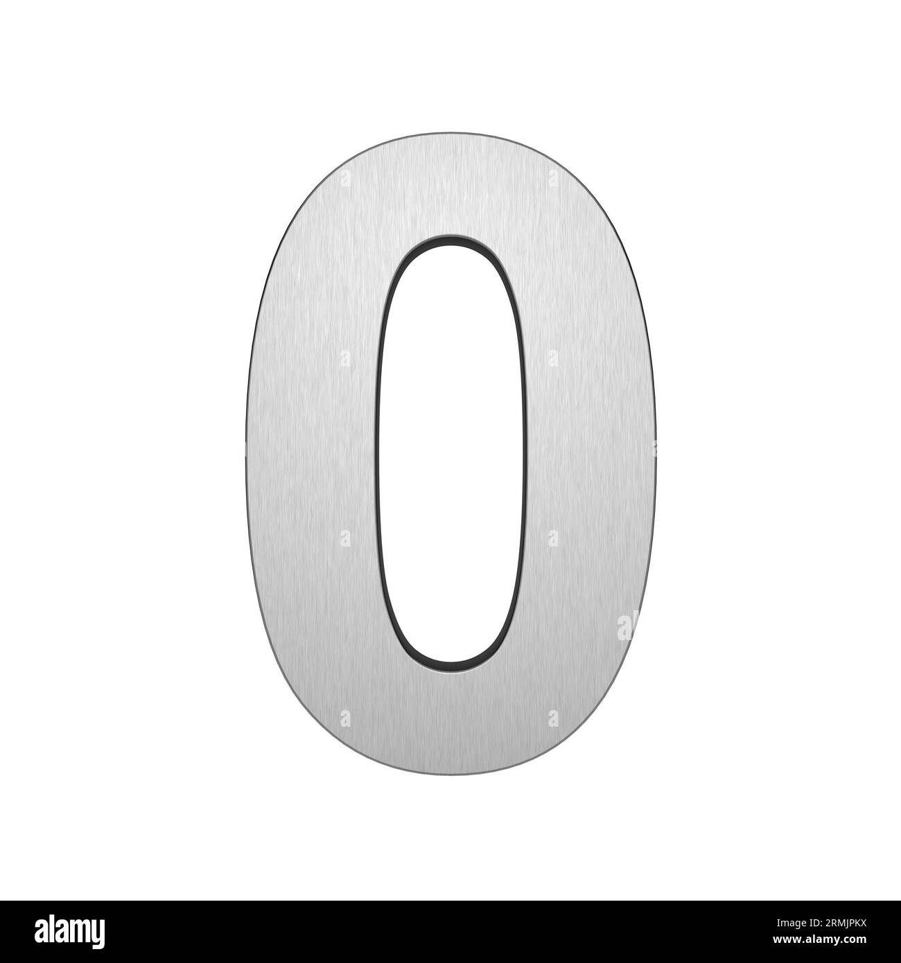 Gray brushed metal number zero 0 isolated on white background. 3D render. Stock Photo