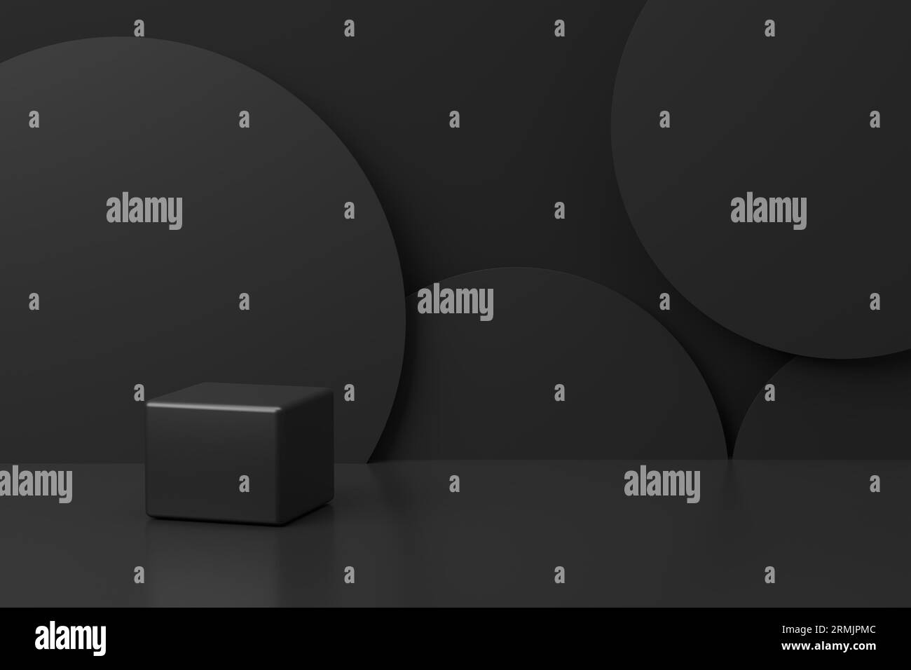 Blank platform, podium or pedestal for product display. Black cube with