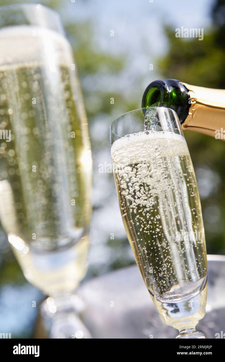 Extreme close up of champagne glasses with perlage Stock Photo - Alamy