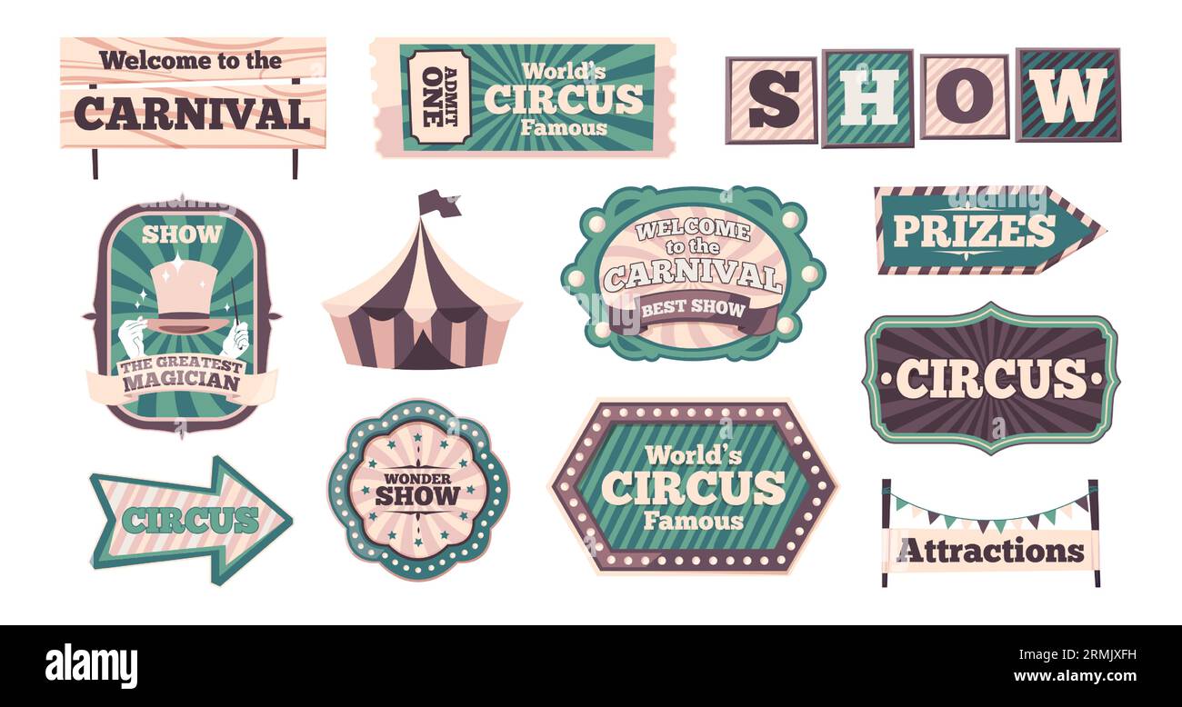 Carnival banners. Retro circus banner templates with comic texture ...