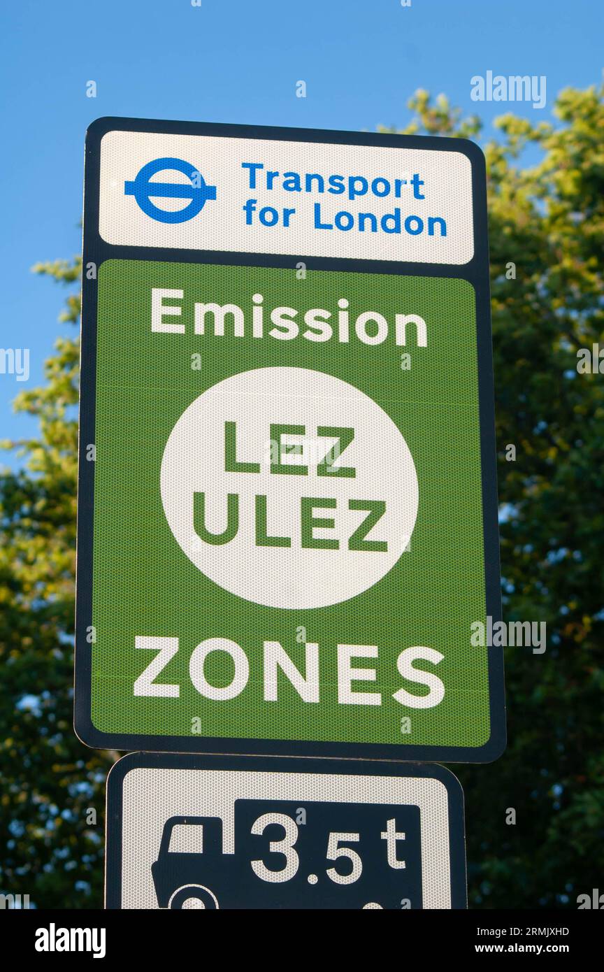 UXBRIDGE, LONDON, ENGLAND 12 July 2023 Newlyinstalled ULEZ signage