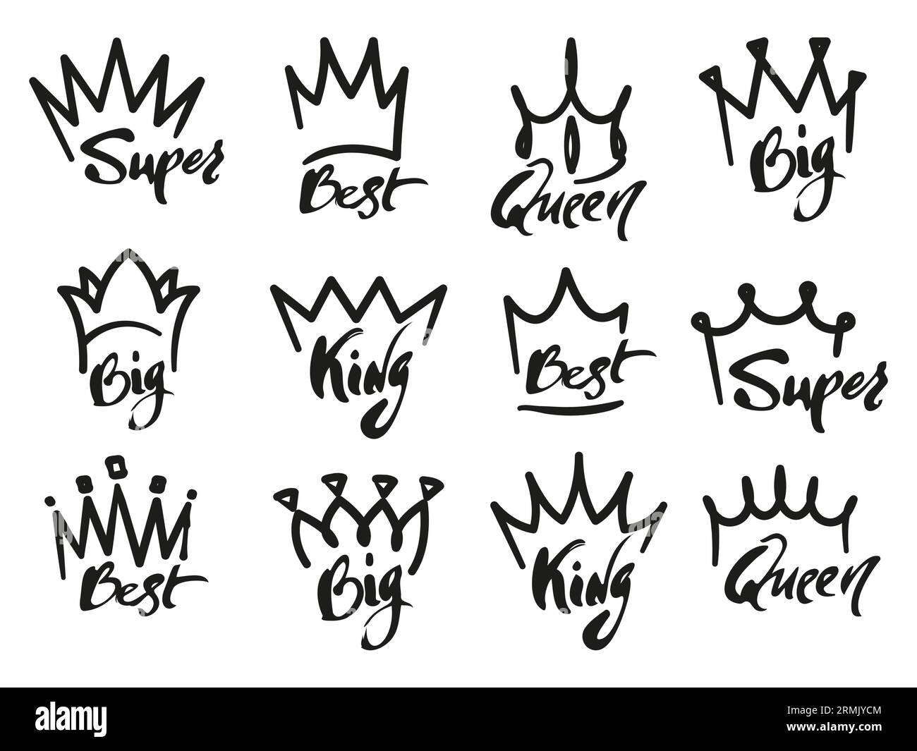 Crown graffiti logo. Monogram of royal crown with lettering typography,  elegant monarch emblems design. Vector isolated set of crown king or queen  graffiti illustration Stock Vector Image & Art - Alamy