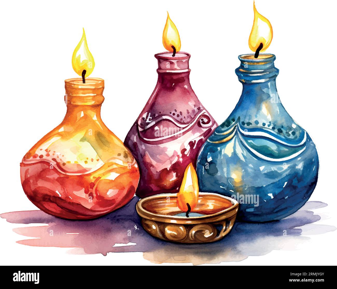 Diwali oil lamps watercolor on white background clipart Stock Vector Image & Art Alamy