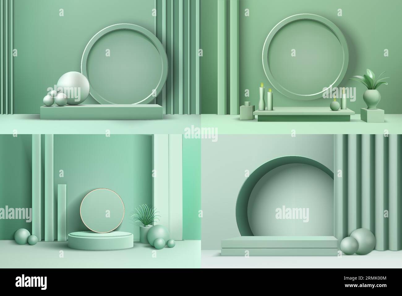 Green 3d vector podium backdrop for product display set Stock Vector