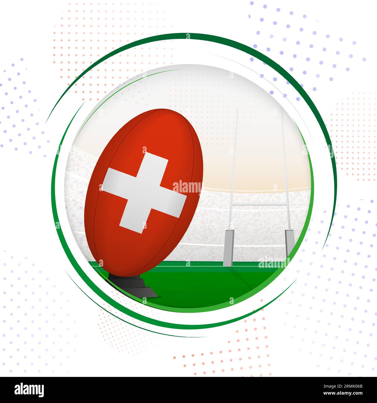 Flag of Switzerland on rugby ball. Round rugby icon with flag of ...