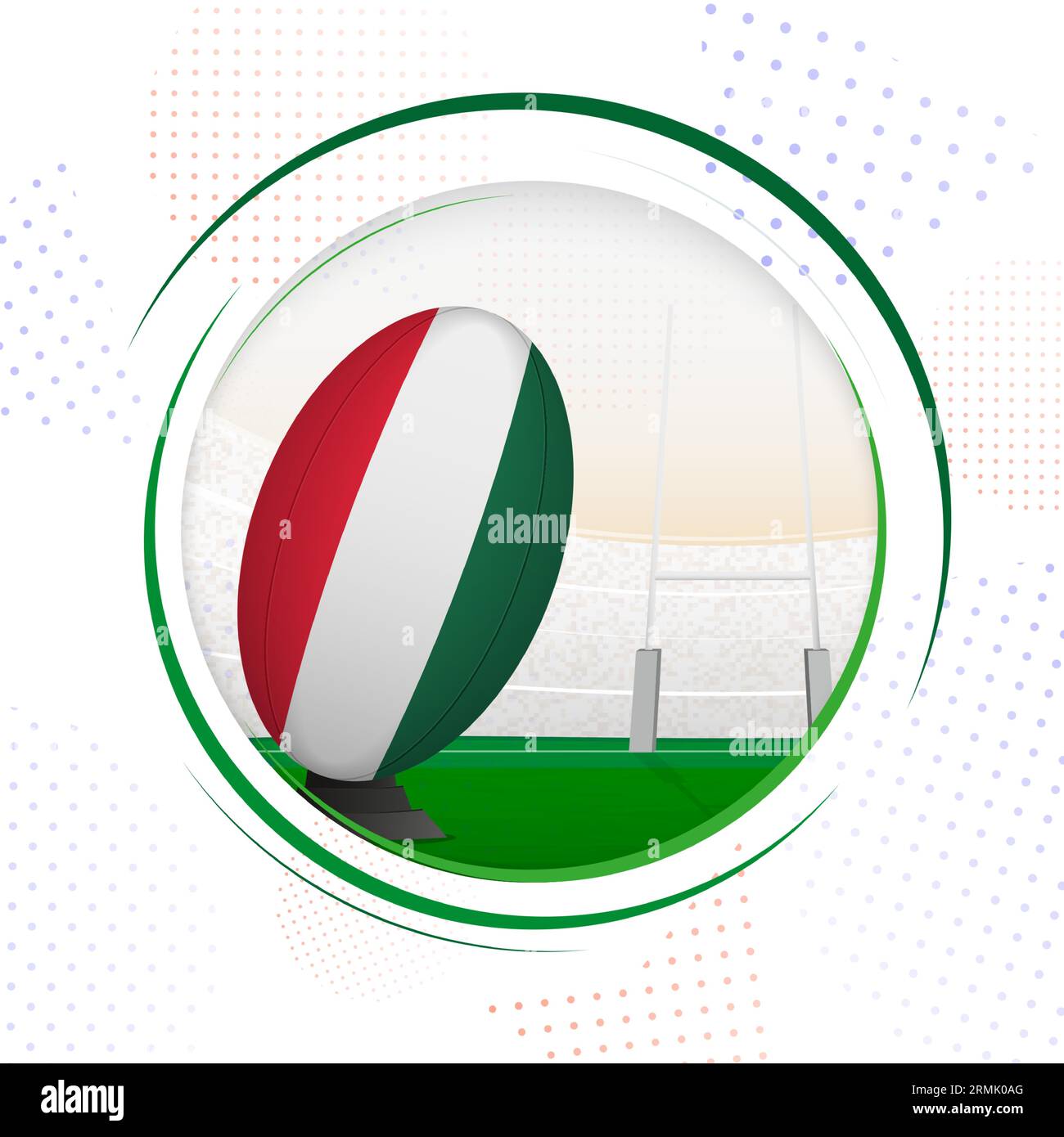 Flag of Hungary on rugby ball. Round rugby icon with flag of Hungary. Vector illustration. Stock Vector