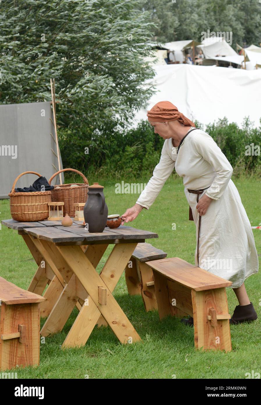 A woman dressed in traditional Viking dress at the Viking