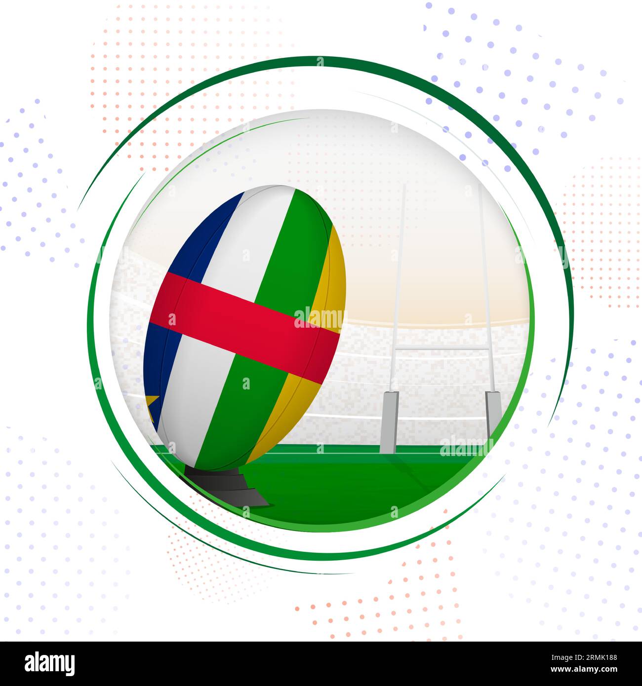 Flag of Central African Republic on rugby ball. Round rugby icon with
