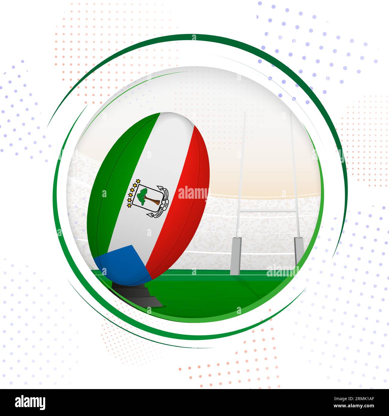 Flag of Equatorial Guinea on rugby ball. Round rugby icon with flag of Equatorial Guinea. Vector illustration. Stock Vector