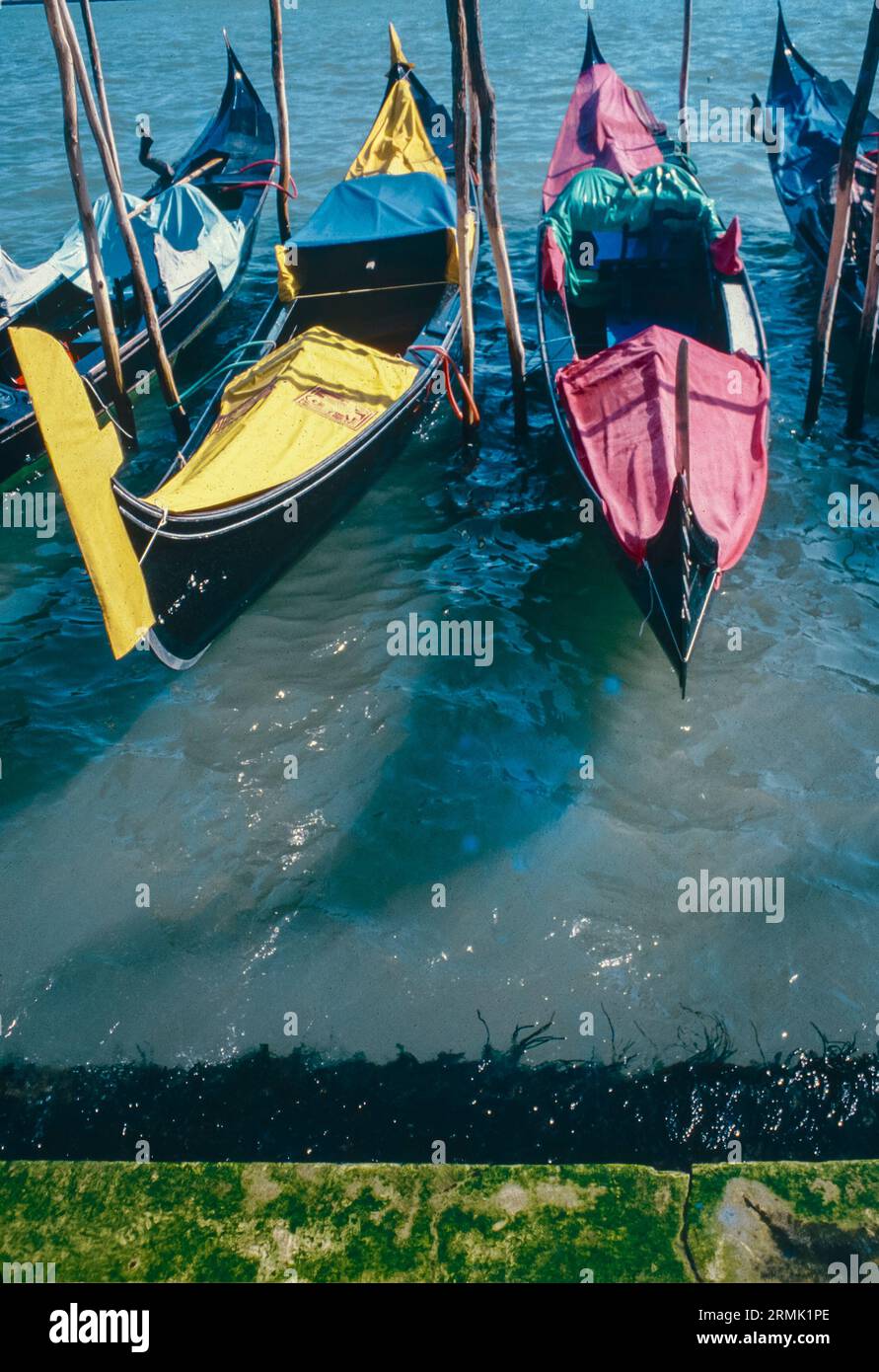 Colourful gondolas on the water of the Venice lagoon Stock Photo