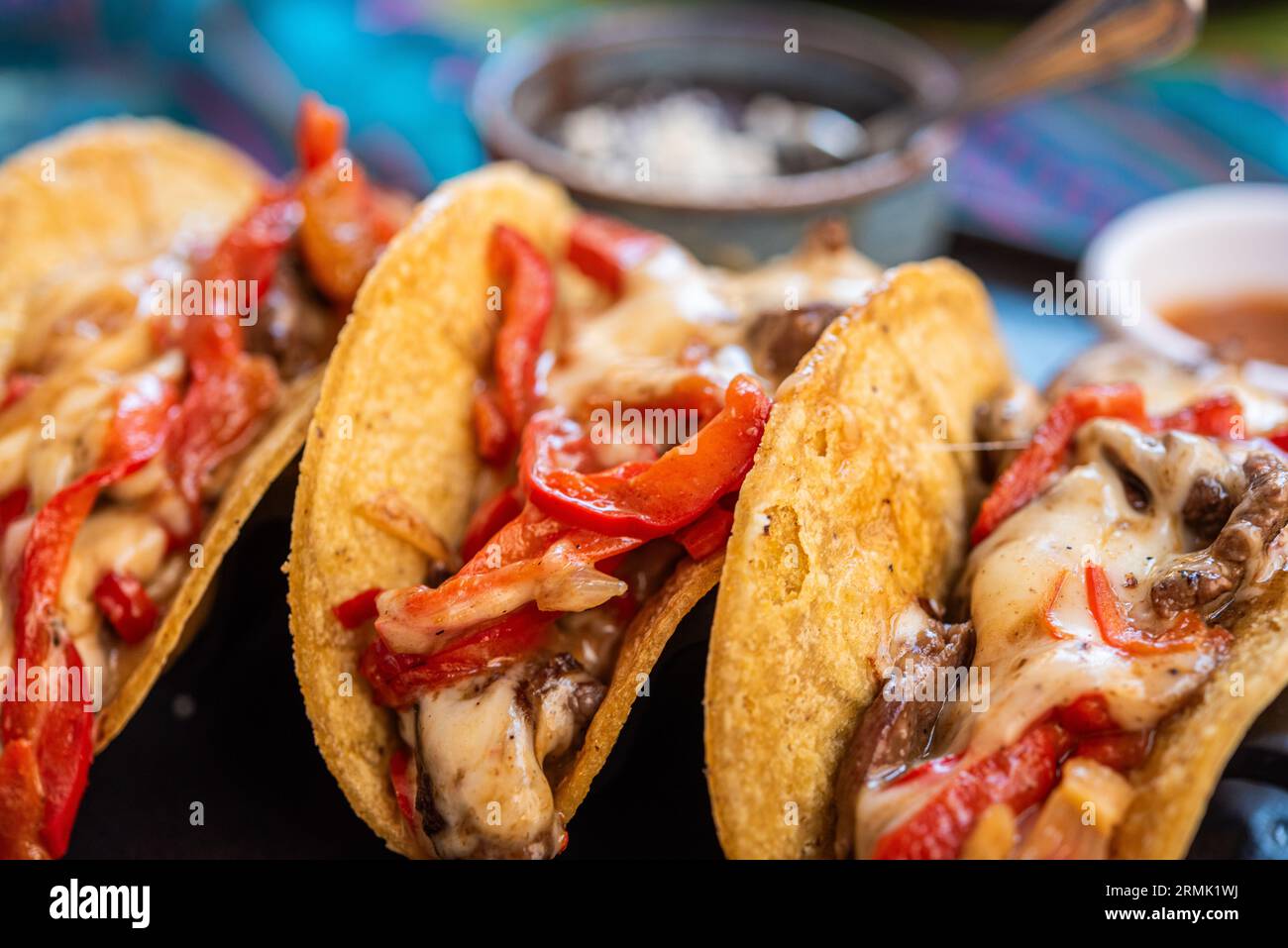 Various Mexican styled Tacos At A Restaurant In Rome, Italy Stock Photo