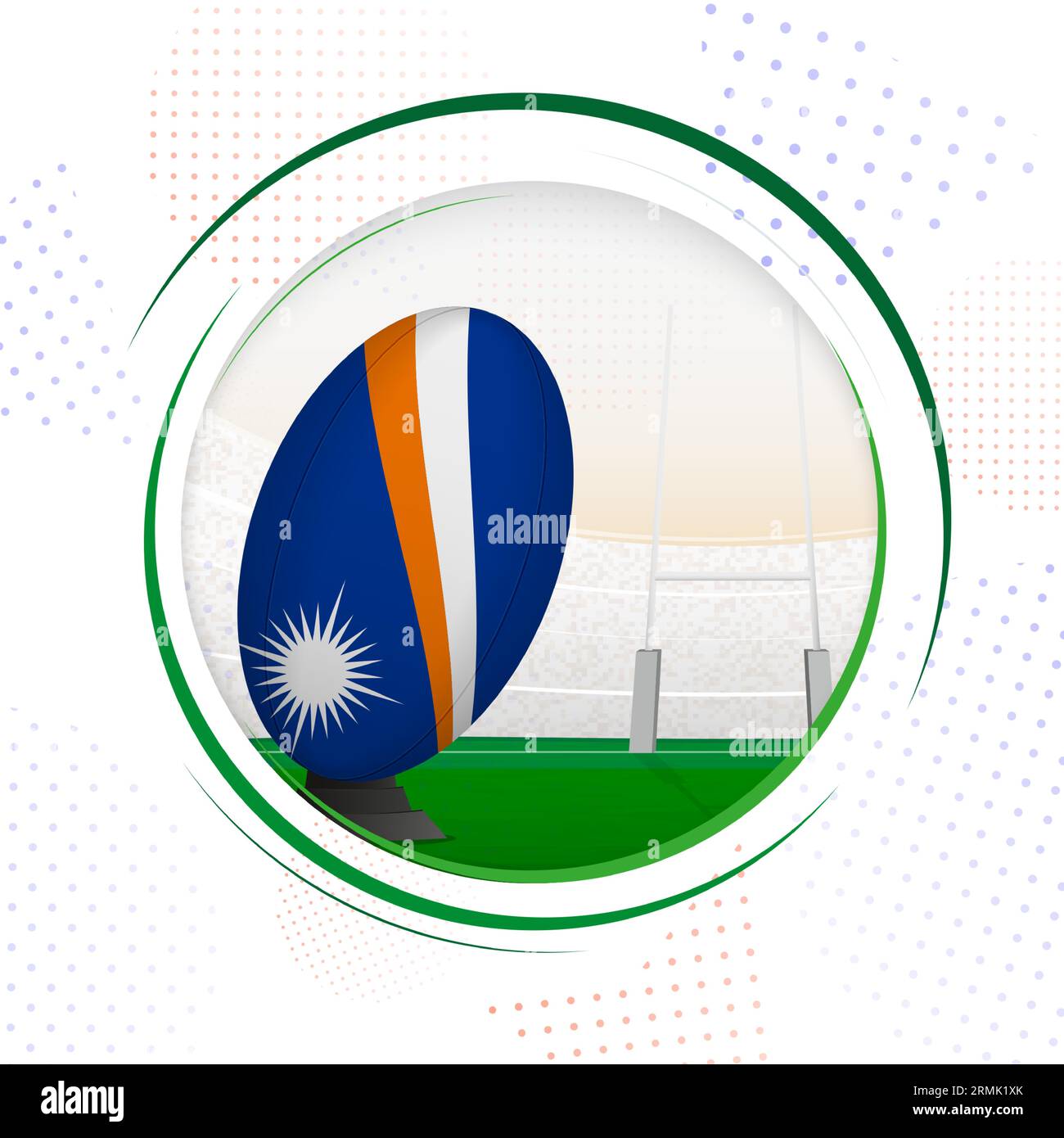 Flag of Marshall Islands on rugby ball. Round rugby icon with flag of ...