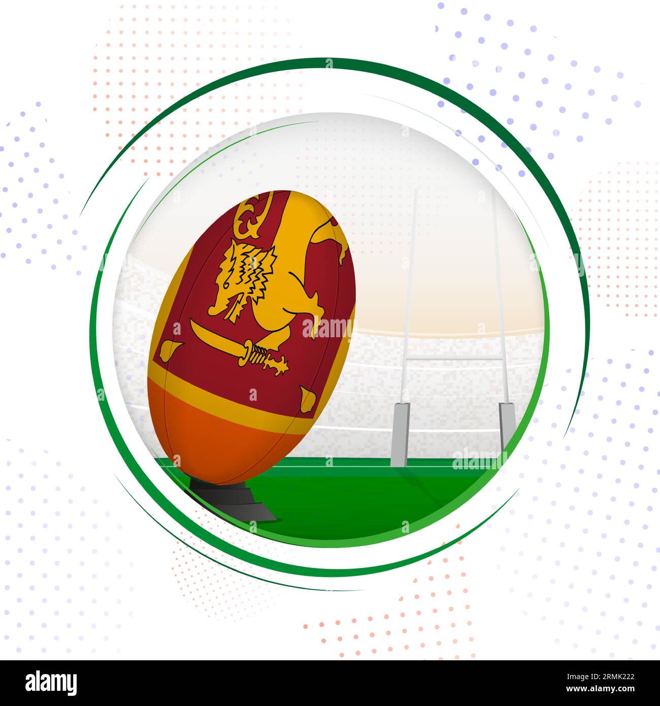 Flag of Sri Lanka on rugby ball. Round rugby icon with flag of Sri