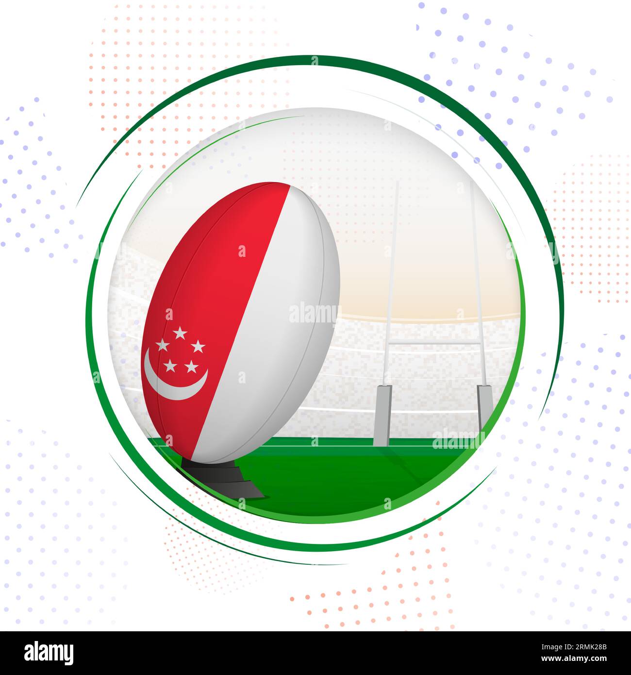 Flag of Singapore on rugby ball. Round rugby icon with flag of Singapore. Vector illustration