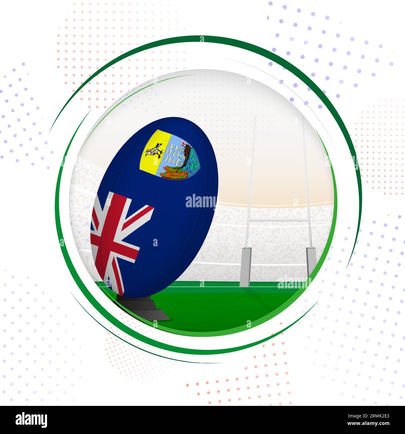 Flag of Saint Helena on rugby ball. Round rugby icon with flag of Saint ...