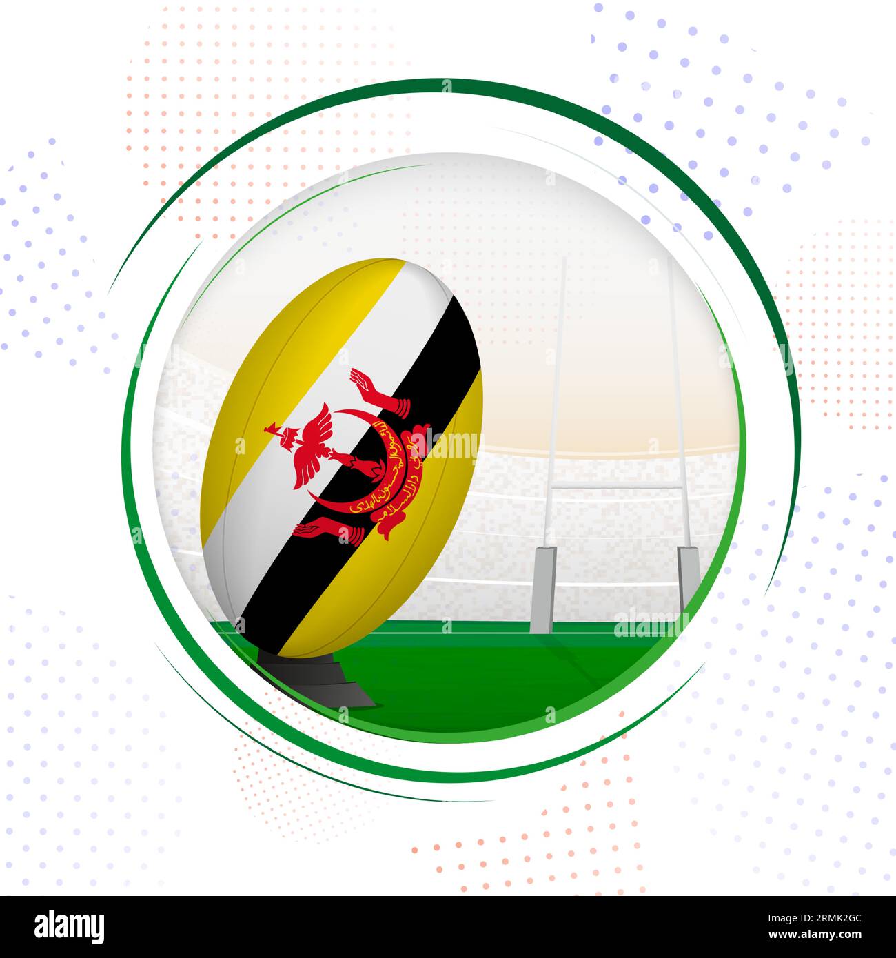 Flag of Brunei on rugby ball. Round rugby icon with flag of Brunei ...