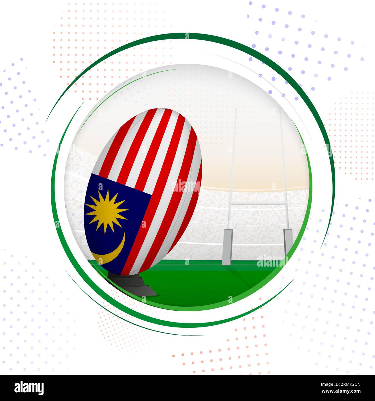 Flag of Malaysia on rugby ball. Round rugby icon with flag of Malaysia ...