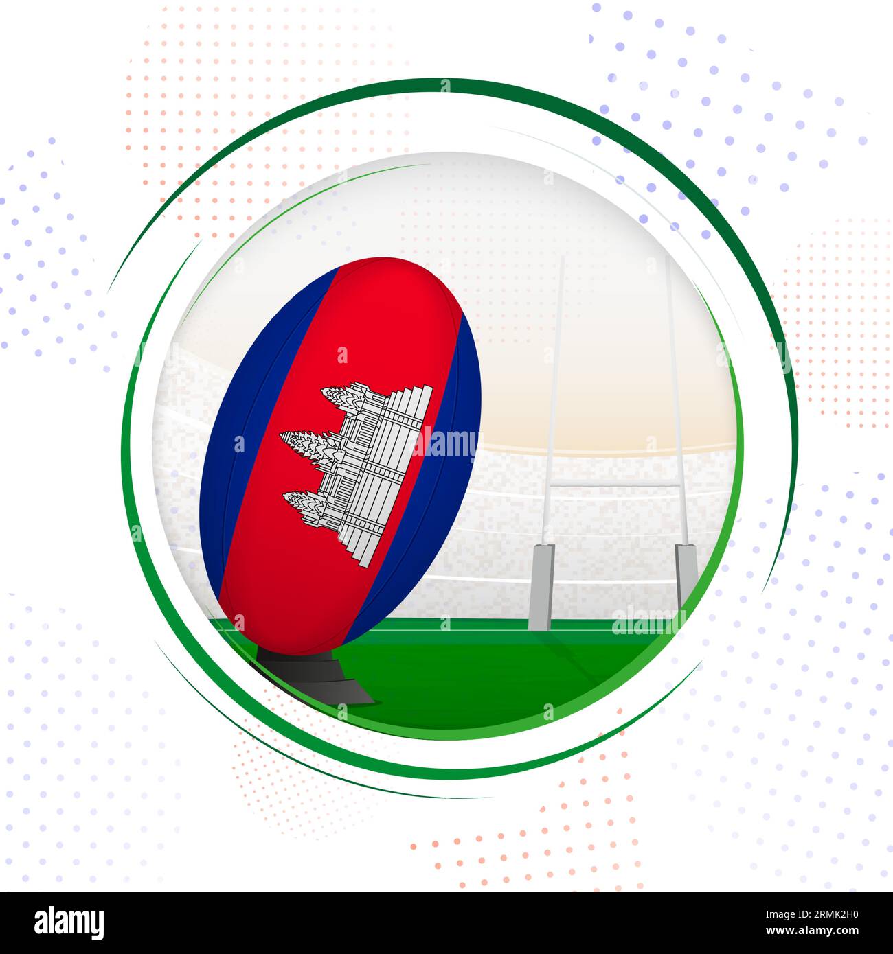 Flag of Cambodia on rugby ball. Round rugby icon with flag of Cambodia