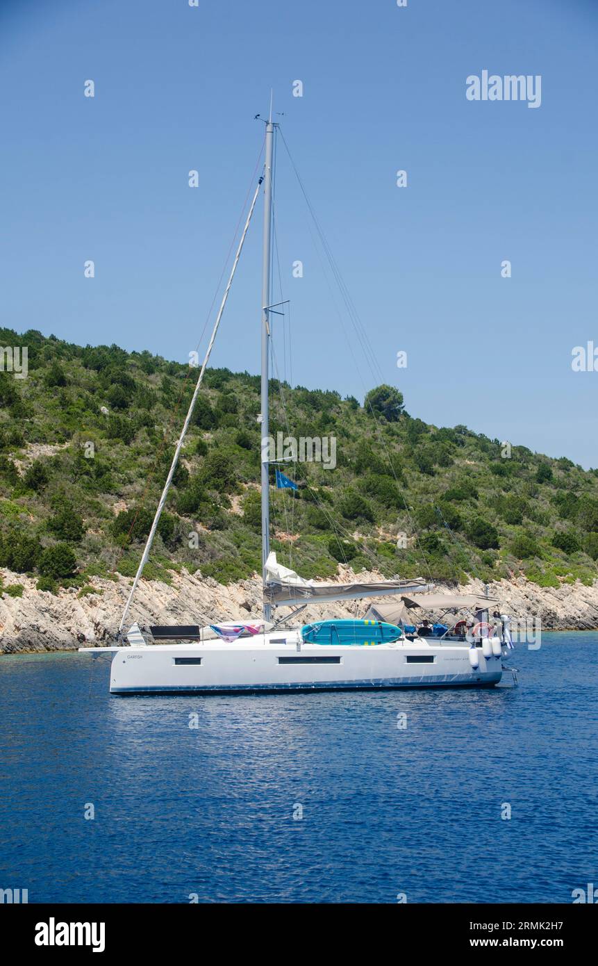 Yacht Greek Island Hopping Lefkada and Ithaca in the Ionian sea Stock ...