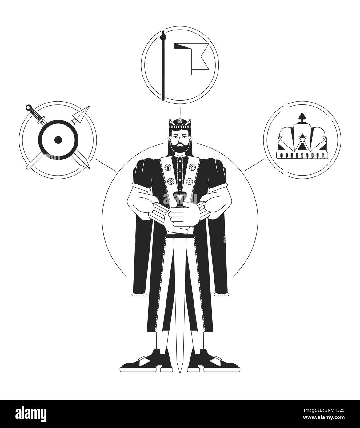 Ruler person archetype flat line concept vector hero illustration Stock Vector