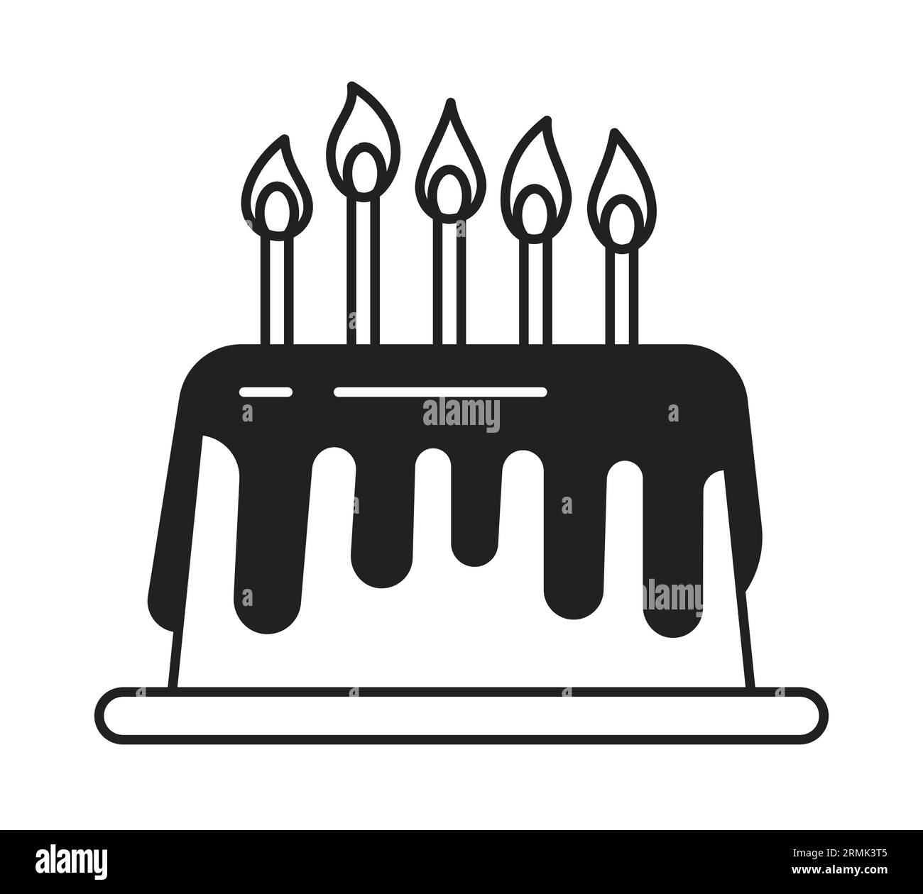 Birthday cake with candles monochrome flat vector object Stock Vector ...