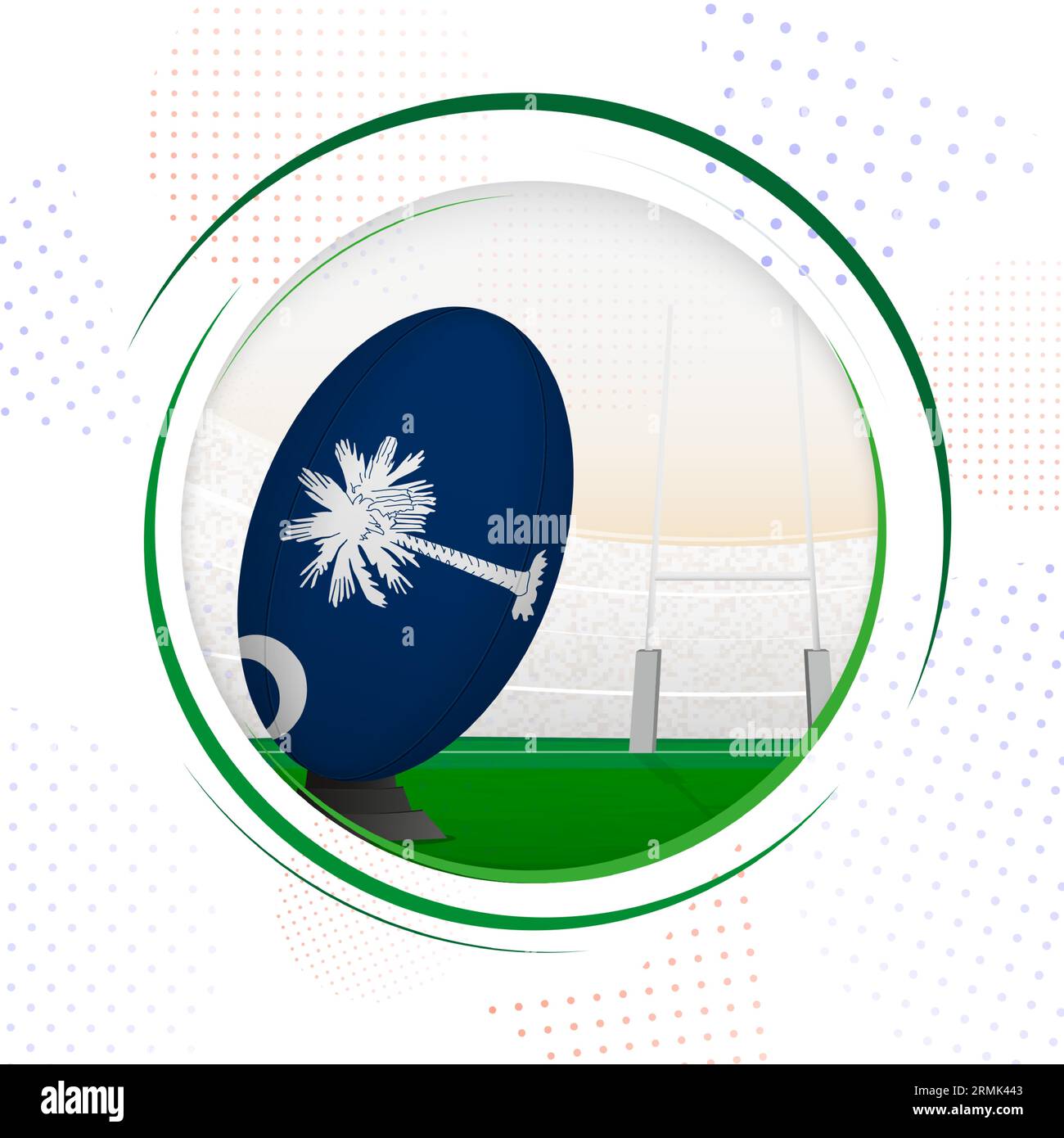 Flag of South Carolina on rugby ball. Round rugby icon with flag of South Carolina. Vector illustration. Stock Vector