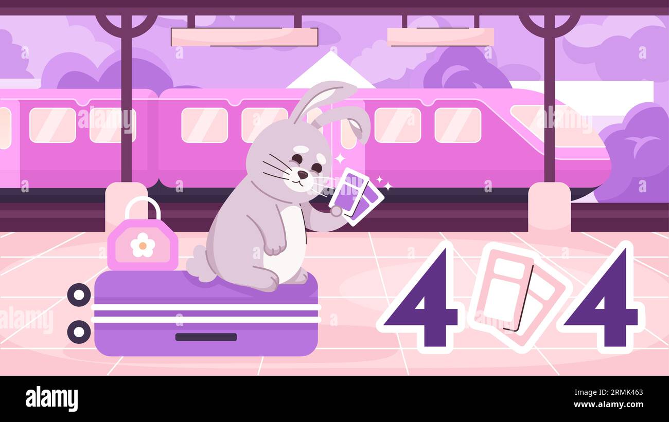 Traveler rabbit on station error 404 flash message Stock Vector
