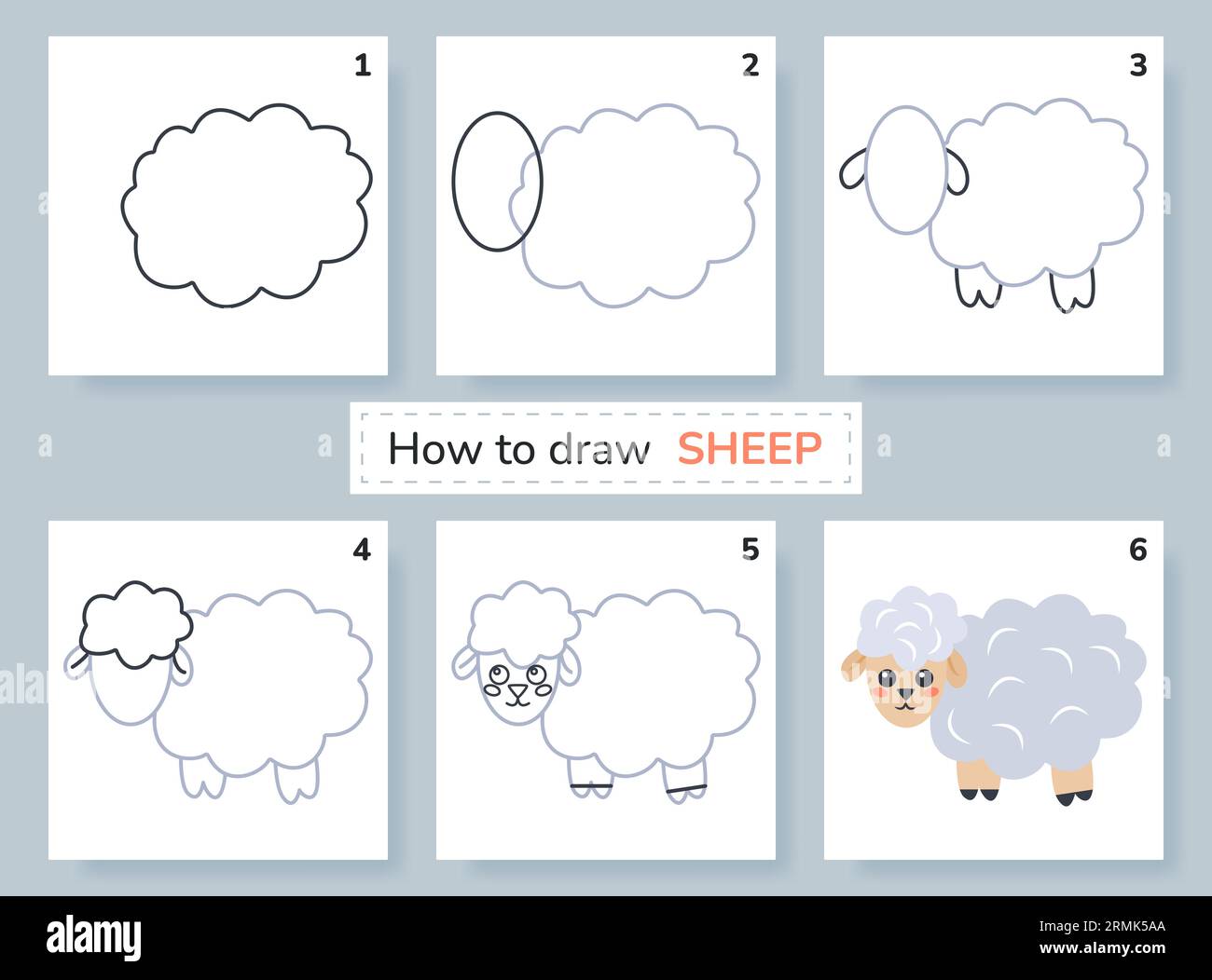 Drawing lesson for kids. How to draw sheep Stock Vector Image & Art Alamy