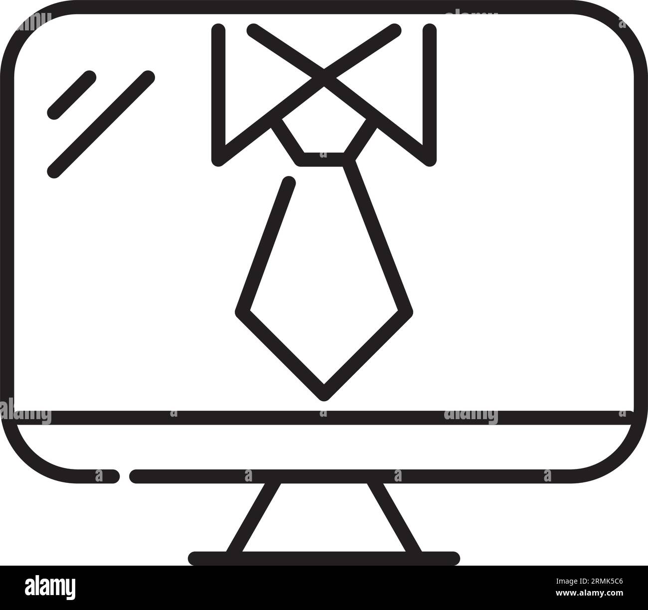 Working on a desktop computer. Shirt and tie. Pixel perfect, editable stroke Stock Vector